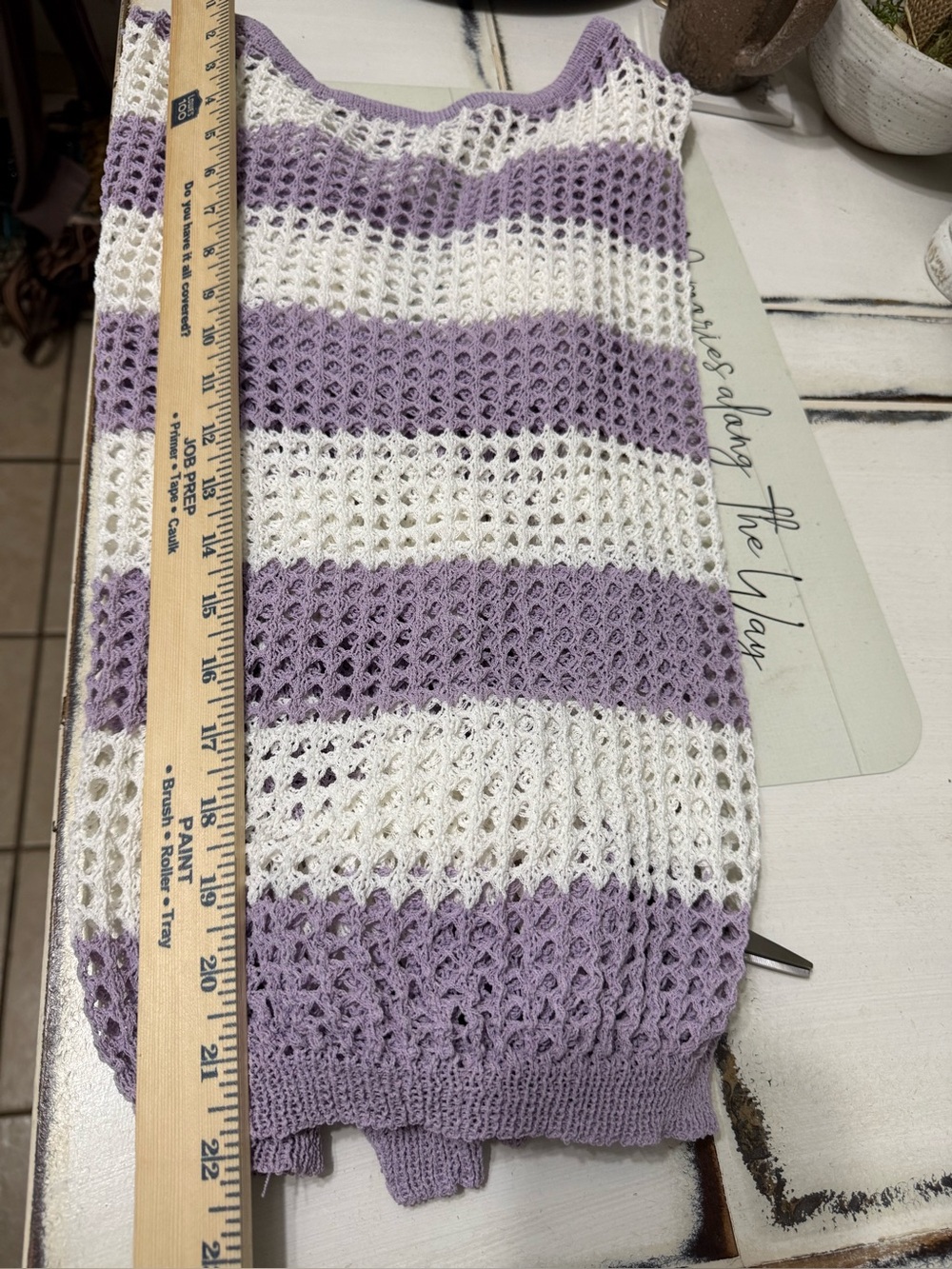 Open Knit Stripe Sweater in Lavender and Cream Small - Picture 7 of 8